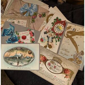 Antique Holiday Postcard Lot of 11 New Years Birthday Paper Ephemera